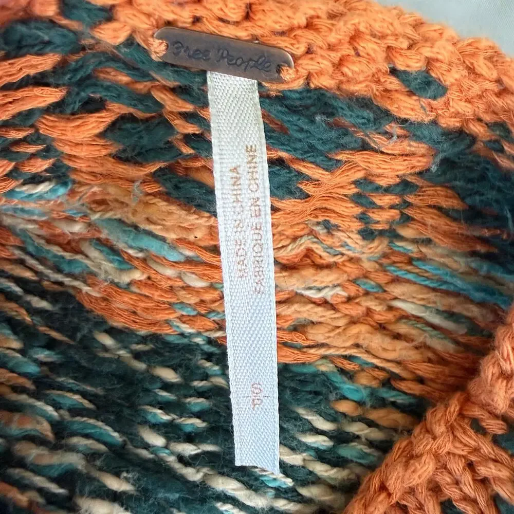 Free People Layered Fair Isle Sweater Women's Small S Orange Blue Knit